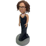Custom Bobblehead Lady in Black Evening Dress - Personalized Gift for Her